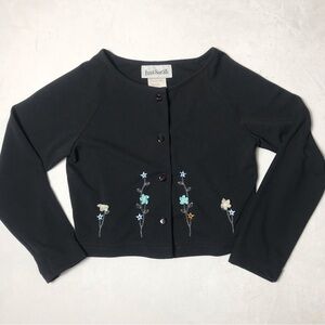 Vintage Girls' Black Embroidered Button-Up Cardigan